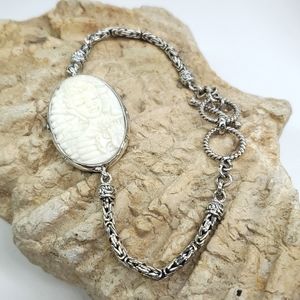SAJEN Silver Bali Goddess Carved Bone Reversible Buddha Bracelet NWT